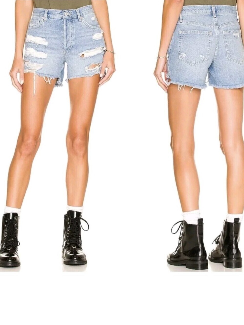 We The Free FP Maggie Mid Rise Distressed Denim Shorts In Kiss Me